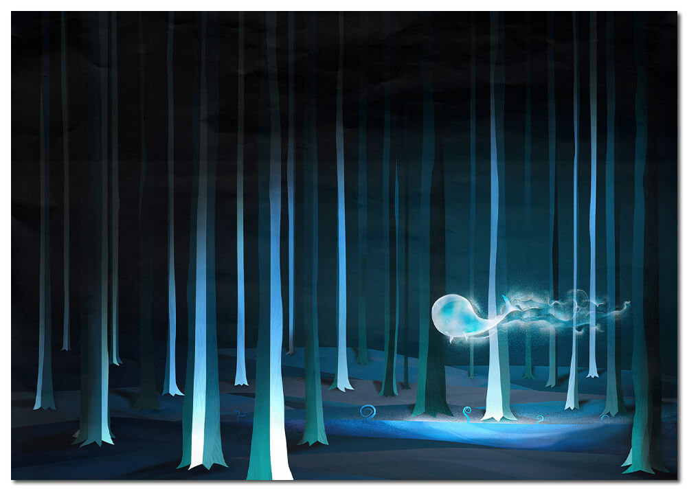 Illustration eines Wals im Stil eines Patronus aus Harry Potter.